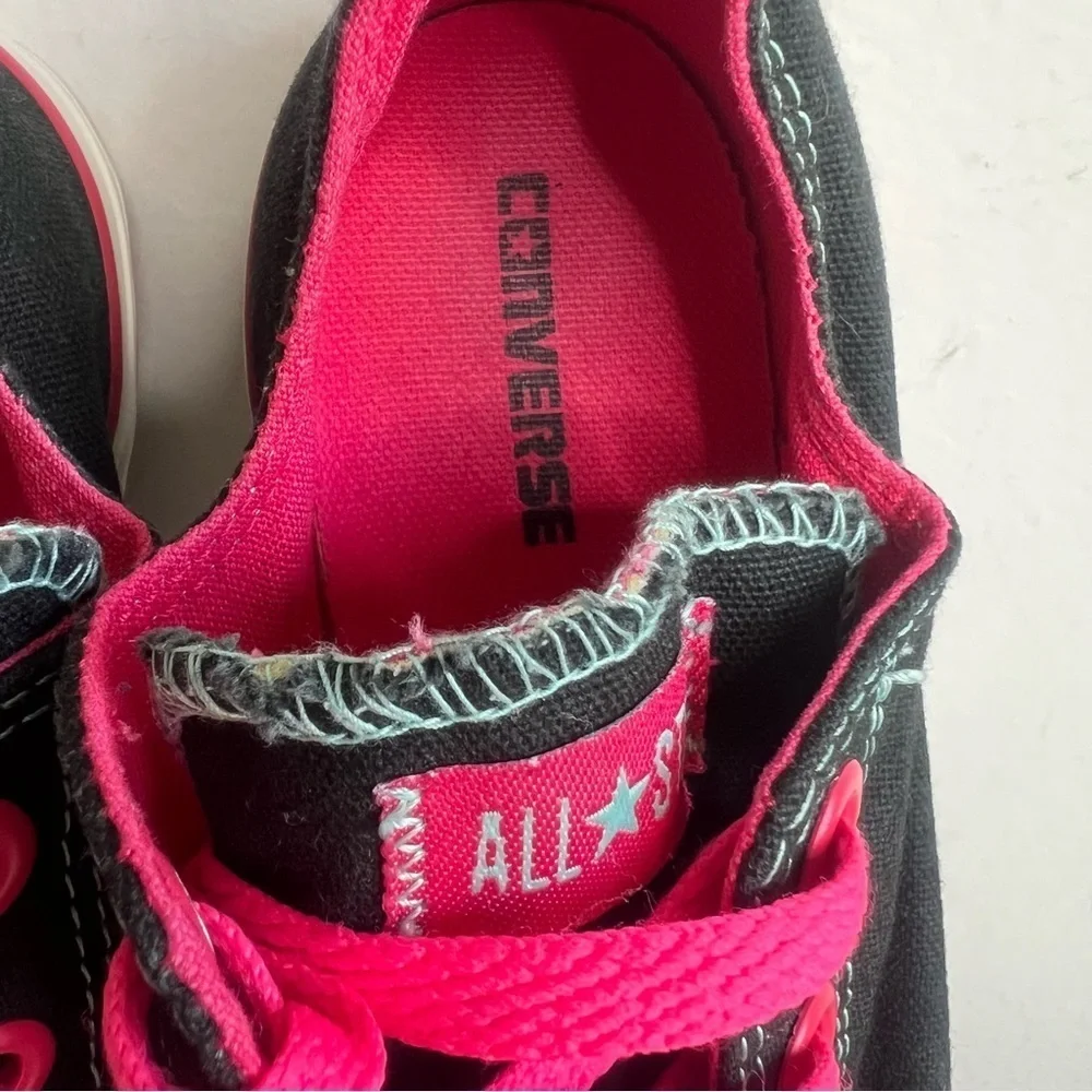 Converse Junior All Star Ox Black Hot Pink Shoe Size 4 #428